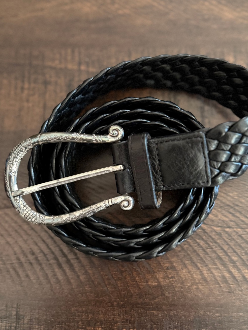 Brighton Woven Black Leather Women's Belt with Decorative Silver Buckle